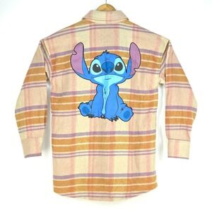 Disney Stitch Plaid‎ Flannel Shacket Small Button Front Jacket Cozycore Outdoor